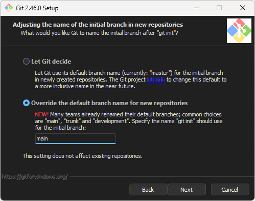Changing the default branch name to main