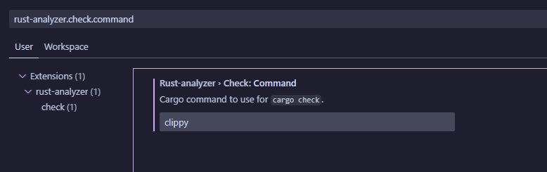 Changing the check setting to clippy
