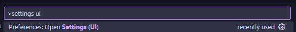 Showing the command pane with Settings UI searched